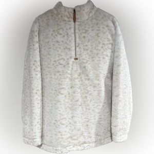 Pink Lily Fuzzy Leopard Print Quarter Zip Sweater